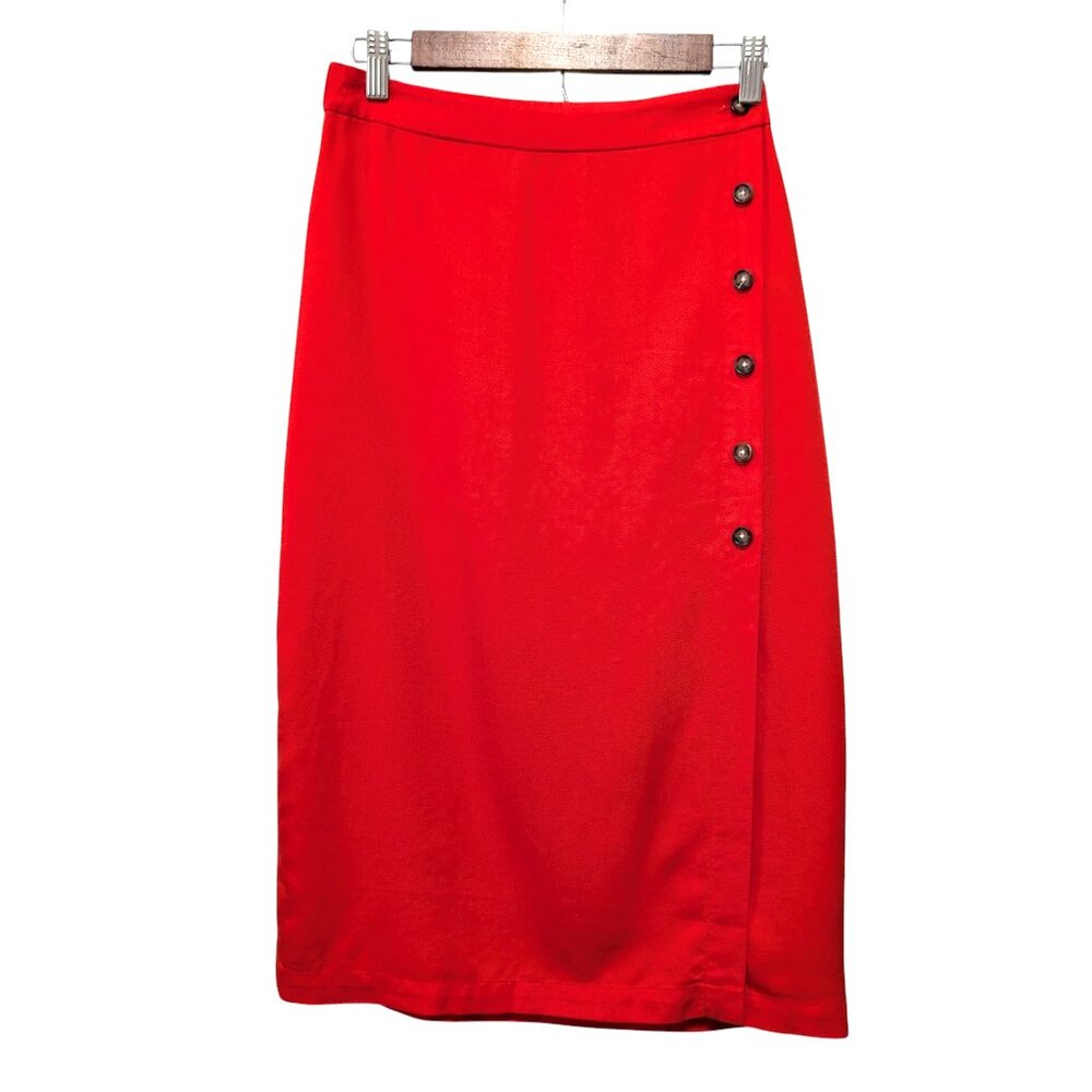 Marine Layer Womens Size S Orange Red Side Button Knee Length Casual Wrap Skirt
